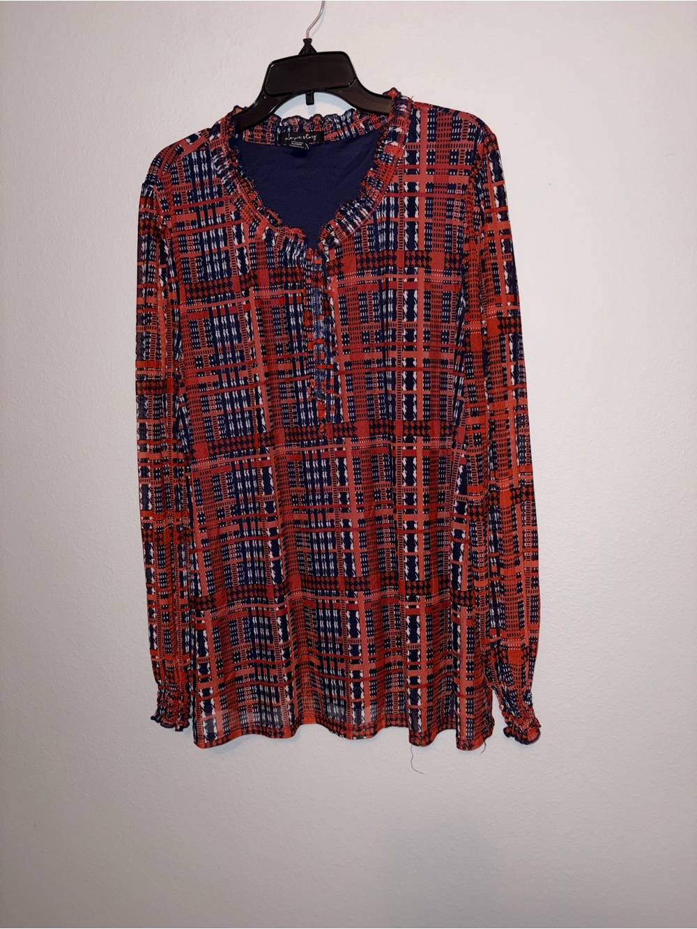A Love Story Plaid with Ruffle Neck and Cuffs Size 3X